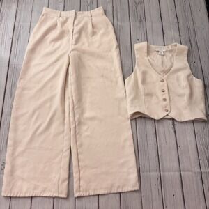 House of Harlow 1960 Ladies 2 Piece Top & Pant Set Size Small Beige Wide Leg